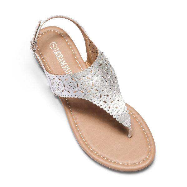 Dream Pairs Women's Rhinestone Casual Wear Cut Flat Sandals Beach Dressy T-Strap Thong Sandals Medinie