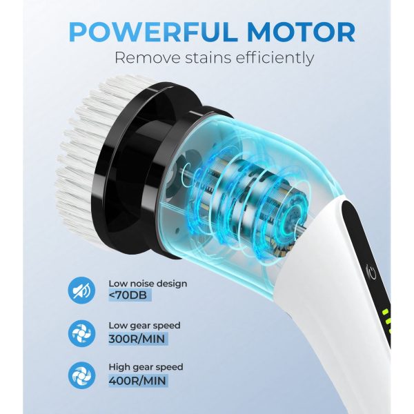 BIMZUC Electric Spin Scrubber, Cordless Cleaning Brush, 7 Replaceable Heads, Extendable Handle, White