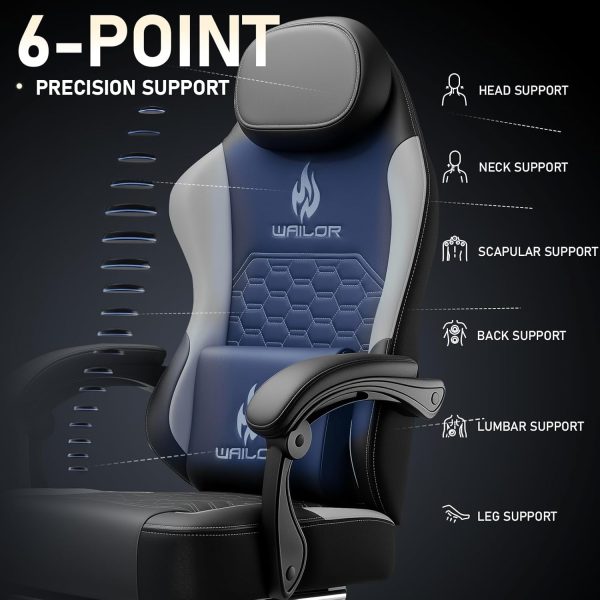 Gaming Chair with Massage and Packet Spring Cushion,Ergonomic Gamer Chairs for Adults with Footrest 300lbs,High Back Gamer Leather Chair with Headrest and Lumbar Support