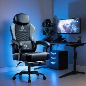 Gaming Chair with Massage and Packet Spring Cushion,Ergonomic Gamer Chairs for Adults with Footrest 300lbs,High Back Gamer Leather Chair with Headrest and Lumbar Support