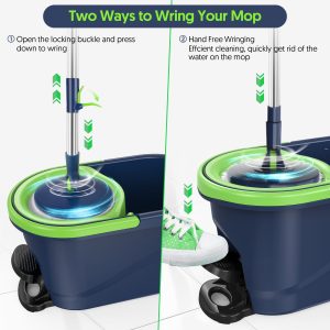 SUGARDAY Spin Mop and Bucket with Wringer Set for Floors Cleaning Heavy duty System, Green