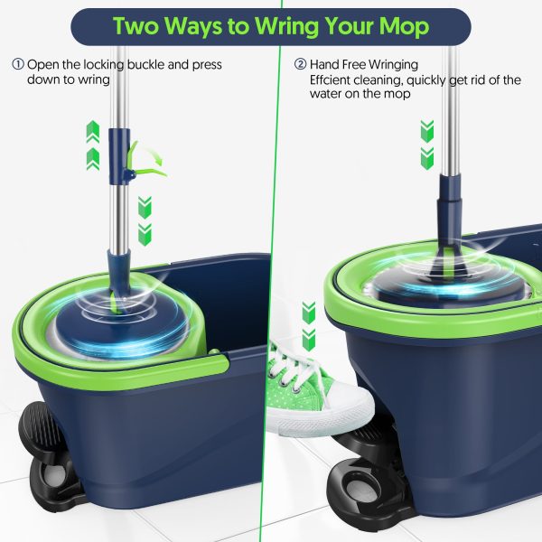 SUGARDAY Spin Mop and Bucket with Wringer Set for Floors Cleaning Heavy duty System, Green