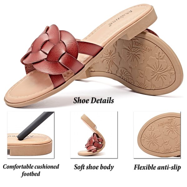 Ataiwee Women's Flat Slide Sandals - Casual Ladies Round Slip-On Cross Strap